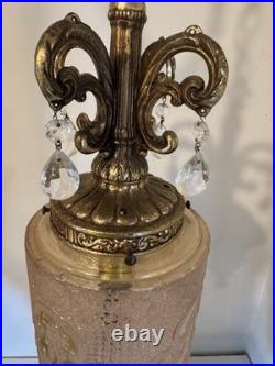 Vintage Unique Rare Hanging Swag Lamp Etched Glass Birds, Flowers Intricate