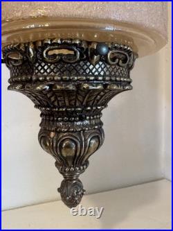 Vintage Unique Rare Hanging Swag Lamp Etched Glass Birds, Flowers Intricate