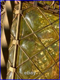 Vintage Venetian Blown Glass Hanging Pendant Lamp, Amber Glass with Gold Frame