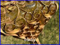 Vintage Venetian Blown Glass Hanging Pendant Lamp, Amber Glass with Gold Frame