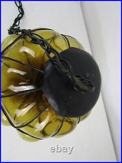 Vintage Venetian Caged Blown Glass Hanging Light Fixture Swag Lamp