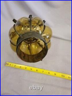 Vintage Venetian Caged Blown Glass Hanging Light Fixture Swag Lamp-Amber