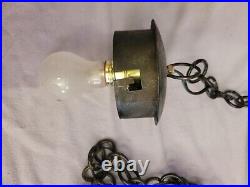 Vintage Venetian Caged Blown Glass Hanging Light Fixture Swag Lamp-Amber