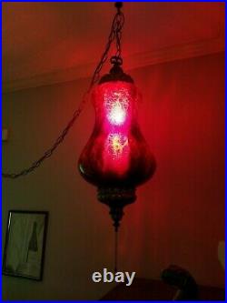 Vintage Very Large Red Crackle Glass Swag Lamp with Diffuser 27 tall Rare