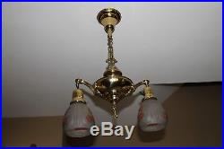 Vintage Victorian 2 Light Chandelier Brass Hanging Ceiling Antique Fixture Lamp