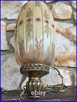 Vintage Victorian Gothic Hollywood Regency Gold Red Hanging Swag Lamp Light WOW