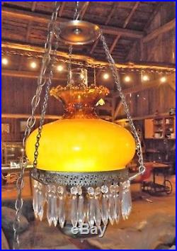 Vintage Victorian Hanging Electric Parlor Library Lamp Light