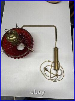 Vintage Wall Hanging Ruby Red Counterweighted Adjustable Parlor Lamp Light