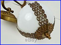 Vintage Wall Sconce Hanging Gold Cherub White Glass Globe Art Deco Nouveau Lamp