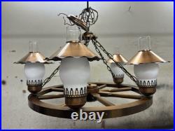 Vintage Western Wagon Wheel Hanging Lamp 24 In. Wide With5 Lights Great Cond