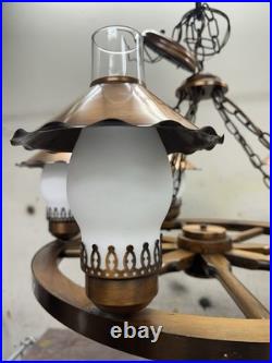Vintage Western Wagon Wheel Hanging Lamp 24 In. Wide With5 Lights Great Cond