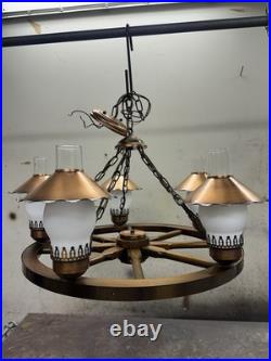 Vintage Western Wagon Wheel Hanging Lamp 24 In. Wide With5 Lights Great Cond