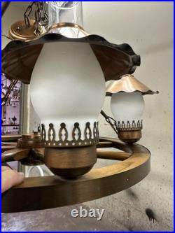 Vintage Western Wagon Wheel Hanging Lamp 24 In. Wide With5 Lights Great Cond