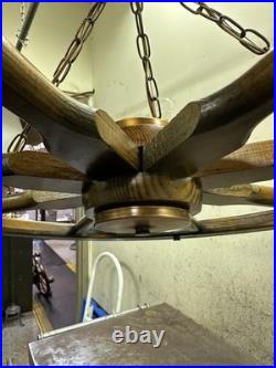 Vintage Western Wagon Wheel Hanging Lamp 24 In. Wide With5 Lights Great Cond