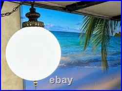 Vintage White Glass Globe Brass Swag Light 38 Around 18' Foot Chain Cord 1960