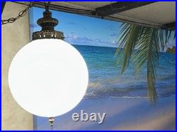 Vintage White Glass Globe Brass Swag Light 38 Around 18' Foot Chain Cord 1960