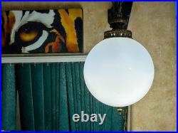 Vintage White Glass Globe Brass Swag Light 38 Around 18' Foot Chain Cord 1960