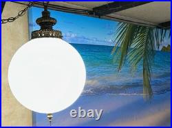 Vintage White Glass Globe Brass Swag Light 38 Around 18' Foot Chain Cord 1960