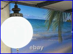 Vintage White Glass Globe Brass Swag Light 38 Around 18' Foot Chain Cord 1960