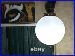 Vintage White Glass Globe Brass Swag Light 38 Around 18' Foot Chain Cord 1960
