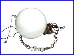 Vintage White Glass Globe Brass Swag Light 38 Around 18' Foot Chain Cord 1960