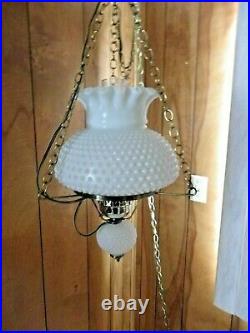 Vintage White Glass Hurricane Hanging Ceiling Lamp Light Working Great Condition