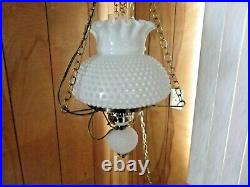 Vintage White Glass Hurricane Hanging Ceiling Lamp Light Working Great Condition