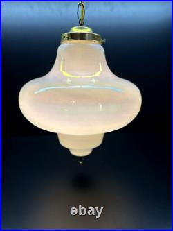Vintage White Opalescent Pearlized Milk Glass Hanging Swag Lamp