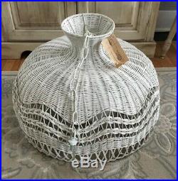 Vintage White Wicker Rattan Hanging Light Large 22 Ceiling Swag Chain Lamp