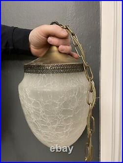 Vintage White crackle Swag Lamp Hanging Retro Hollywood Regency