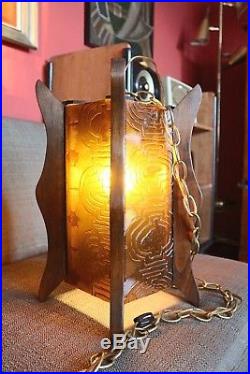 Vintage Working Mid Century Hanging Lamp with Decorative Plastic Amber Panels