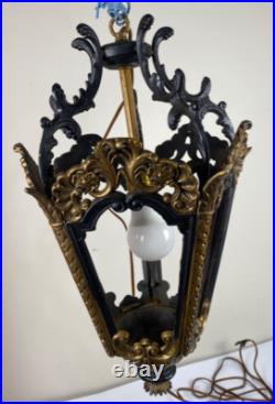 Vintage Wrought Iron Gothic Hanging Lamp Indoor Light Pendant Black & Gold