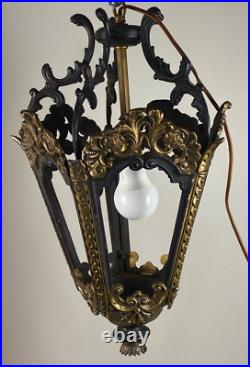 Vintage Wrought Iron Gothic Hanging Lamp Indoor Light Pendant Black & Gold