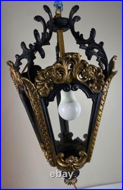Vintage Wrought Iron Gothic Hanging Lamp Indoor Light Pendant Black & Gold