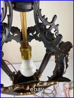 Vintage Wrought Iron Gothic Hanging Lamp Indoor Light Pendant Black & Gold