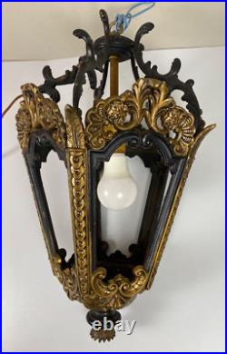 Vintage Wrought Iron Gothic Hanging Lamp Indoor Light Pendant Black & Gold