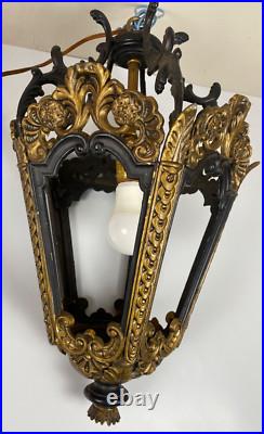 Vintage Wrought Iron Gothic Hanging Lamp Indoor Light Pendant Black & Gold Vintage Wrought Iron Gothic Hanging Lamp Indoor Light Pendant Black & Gold