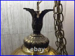 Vintage XL Amber Optic Hour Glass Glass Hanging Swag Lamp 41.5 Inches