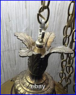 Vintage XL Amber Optic Hour Glass Glass Hanging Swag Lamp 41.5 Inches