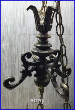 Vintage XL Amber Optic Hour Glass Glass Hanging Swag Lamp 41.5 Inches