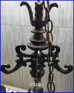 Vintage XL Amber Optic Hour Glass Glass Hanging Swag Lamp 41.5 Inches