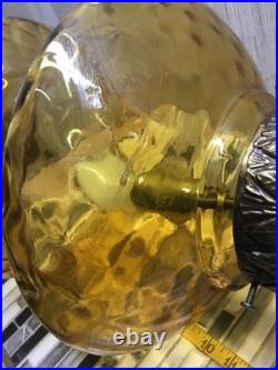 Vintage XL Amber Optic Hour Glass Glass Hanging Swag Lamp 41.5 Inches