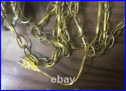 Vintage XL Amber Optic Hour Glass Glass Hanging Swag Lamp 41.5 Inches