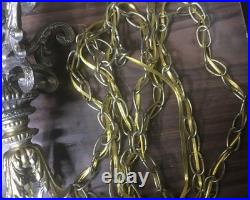 Vintage XL Amber Optic Hour Glass Glass Hanging Swag Lamp 41.5 Inches