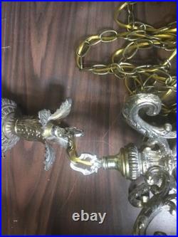 Vintage XL Amber Optic Hour Glass Glass Hanging Swag Lamp 41.5 Inches