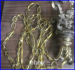 Vintage XL Amber Optic Hour Glass Glass Hanging Swag Lamp 41.5 Inches