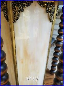 Vintage XL Medieval Gothic Hanging Chandelier Lamp Light Wood Slag Glass