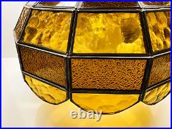 Vintage Yellow & Amber Stained Glass Hanging Double Lite Swag Lamp 16 Diameter