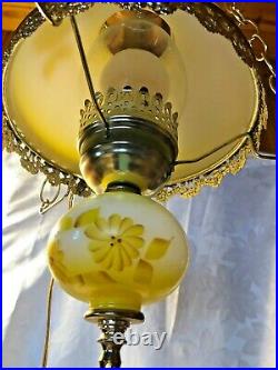 Vintage Yellow Glass Floral Hurricane Hanging Ceiling Lamp Light GWTW