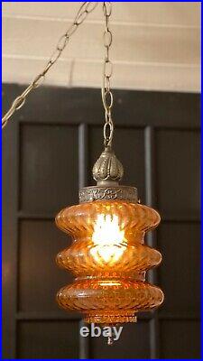 Vintage amber glass swag lamp Rewired light mcm mid century